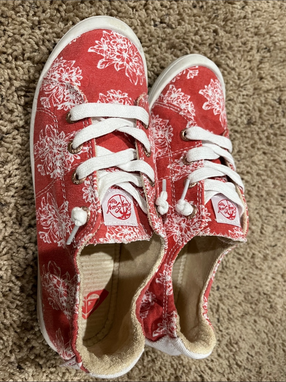 Roxy Red Floral Canvas Slip-On Sneakers with White Accents